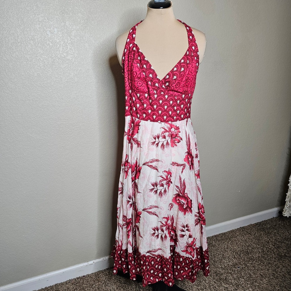 NWT Pura Vida Womens Red Pink Floral Halter Midi Dress Size 12